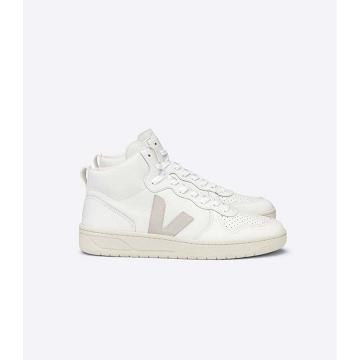 Veja V-15 LEATHER Women's High Tops White/Beige | NZ 368OKI